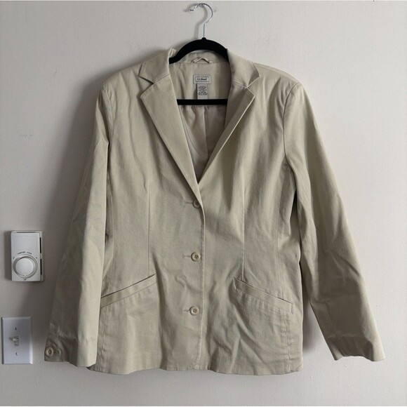 LL Bean Womens 14 Regular 3 Button Blazer Khaki Tan Beige Neutral Preppy‎ - Picture 1 of 5